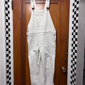 Lucky Brand White Denim Boyfriend Overalls